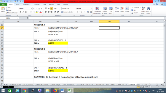 PV, FV, ANNUITY (Autosaved) - Microsoft Excel (Product Activation Failed) Review View Add-Ins File Home Insert Page Layout Fo