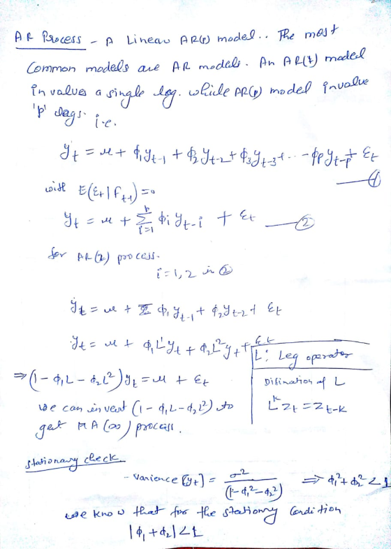AR Process - A Lineau ARG) model. The most Common models are ar model. An ARCH) model invalues a single lag. whicle ARCO mode