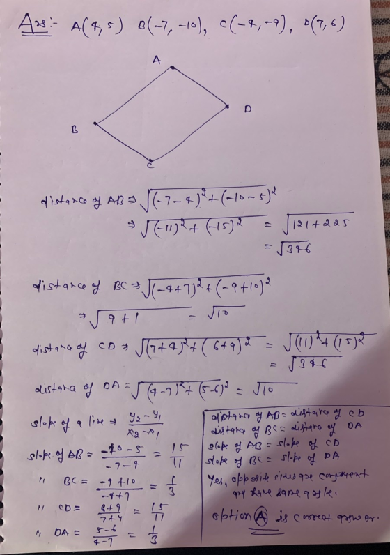 Ax: A(1,5) (-7,-10), c(-2,-4), (7,6) A D B distance of ans 16-7-4)*+(40-sje 3-11) 2+ (-15) 2 121+225 1346 distance y BC JC<4