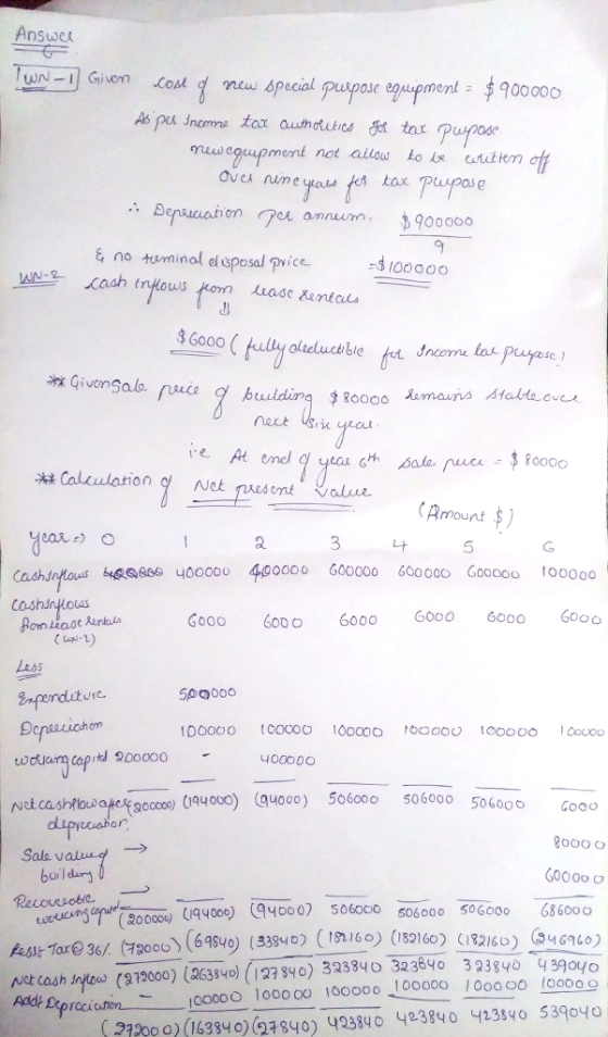 Answer IWN I Given cost g new special purpose equipment = $900000 As pu Income tax authorities Lol tar purpose new equipment