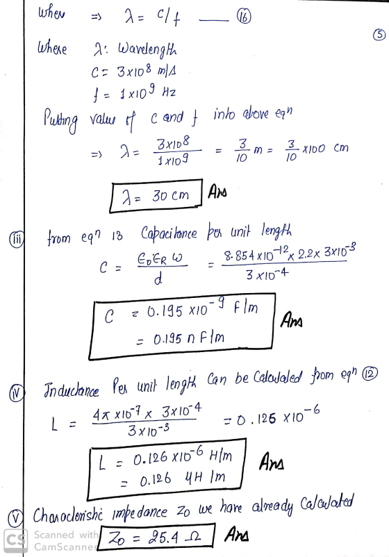 when = ) 2= elt 16 5) Where 7. Wavelength Co 3x108 ms f = 1x10 9 Hz Puting values of C and into done een 7= 3x108 1x109 1) 3