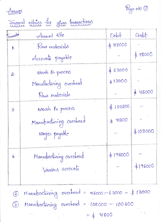 Page No 0 , Coedit Transaction Debit $.78000 $ 48000 $63000 Ansures Towina! cribe fore given transactions - Account title * R