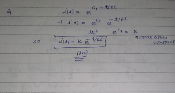 G - NRC رال ift) = e (t) = let ear -t/RC e a K esome other constant SO (41zk ē t/RC And