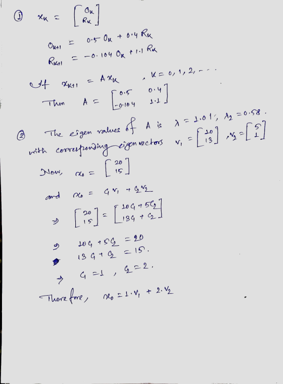 (1) хи с [ On Ru Outl 0.5 On tory Rk -0.104 Ok tlol RX RIAI ARK K= 0, 1, 2, - If akt 0.41 Then A = 1.1 -0.104 The eigen ralue