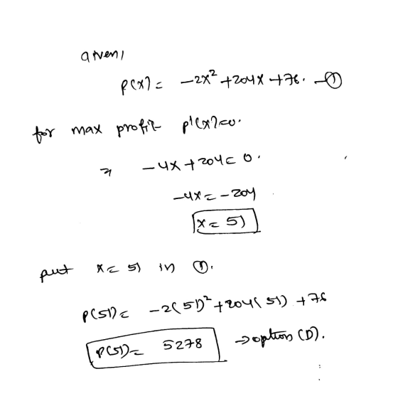 I wont b Pexla -242 +2048 476. for max profil pl (x2=0. 2 - 4x + 204CO -4X=-Zoy X<5) in x = 5) put p(Sila -2850² +204157) +76