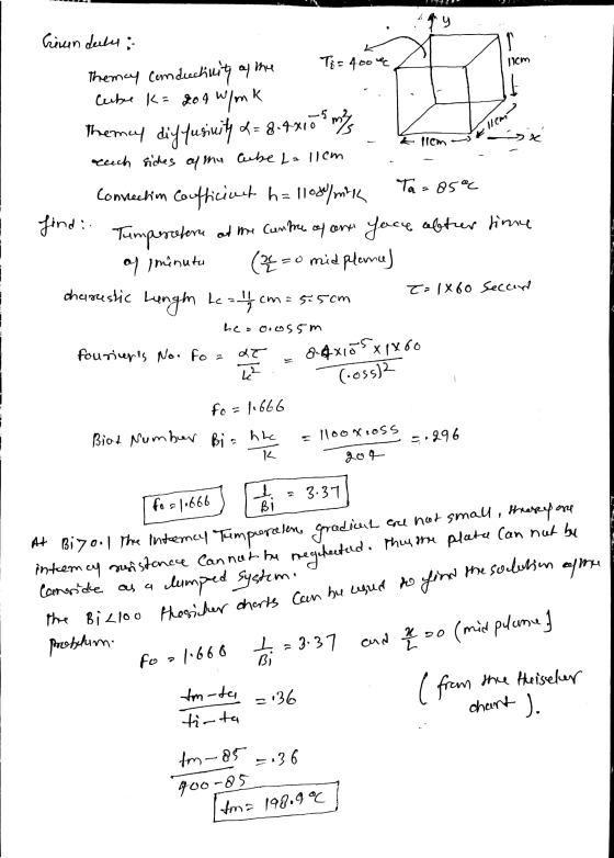 y K nicm k llom allem sie Creun dulu Ti= 400€ The may conductivity of me tube K= 204 w/mk The may diffusiuity 2= 8.4x108 m/s
