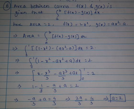 6Area berween carve G. 2 Area = 2 3
