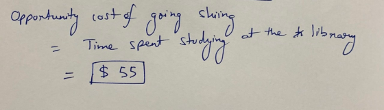 Opportunity cost of going shing studying at the tolib Time spent library $ 55. =