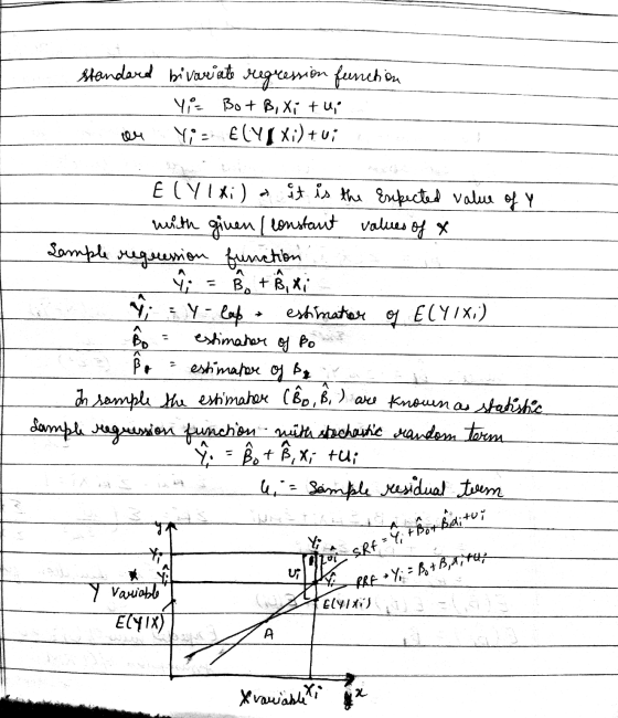 standard bivariate regression function - Yi= Bot B, Xi tu; cu Yi = E(Y / X;) +u E(Ylxi) a it is the expected value of Y with