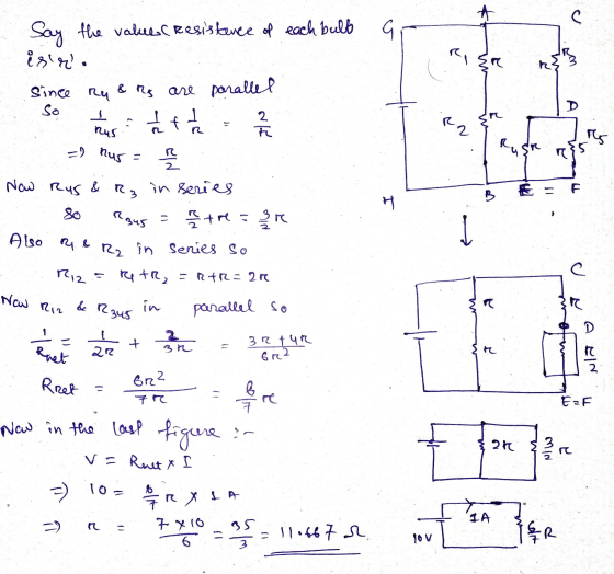 Now Rus & R3 C Gi RER h Say the value (Resistance of each bult ision & Rg are parallel 1 f the since ru So ㅗ 2 k R 2 RS =) nu