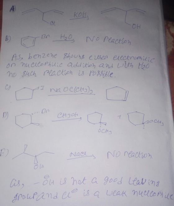 - KOH ОН B FT BO HO No reaction AS, benzene showns either electrophilic on nucleophilic addition and with H₂O no such Peactio