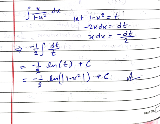 dhe So the dt oz let 1-1²=t ite) -20dx = dt. .dt 호 - 1/2 ln(t) + 2 - jyj-21)-+C 보 2 Page No.