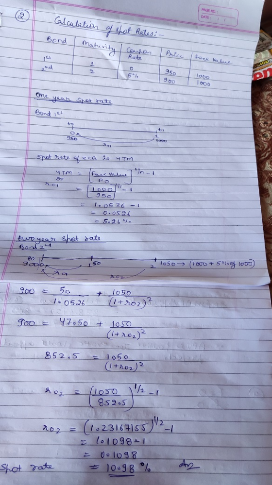 Calculation of shot Rates: - Bond Maturity / Couson Rete Price face value 1000 900 000 One year spot rate Bond ist toto spot