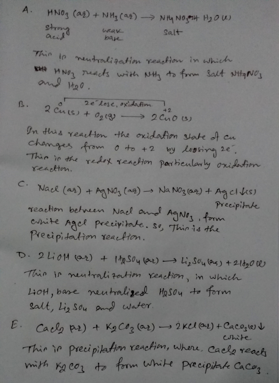 A. HNO3(aq) + NH₃ (as) NHA NO 24 H₂O4). strong acid wear base salt Thin te neutralization reaction in which ANO reacts with o
