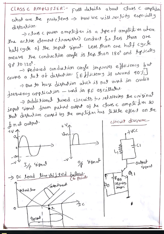 CLASS c AmpLJ FJER!-Futi details abod Jas C ample -) (Leus c powen amfInd.en J3 a J fe of ampa土.en uke meaws e conduc sion onyle is Jes Shan 18o and tjcatg -) peduced Conduction ange JmMuve eyćJencg bw Jhuy dytw.ion Cawa 번 jhe ampliten has ǐHJe eMed on re VCC C1 output Co Pui