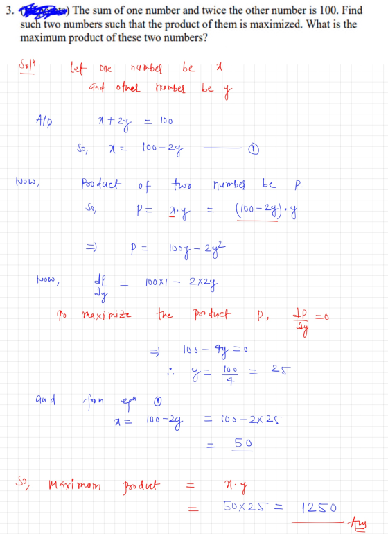3. Babae) The sum of one number and twice the other number is 100. Find such two numbers such that the product of them is max