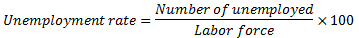 Number of unemployed Unemployment rate =- - X 100 Labor force