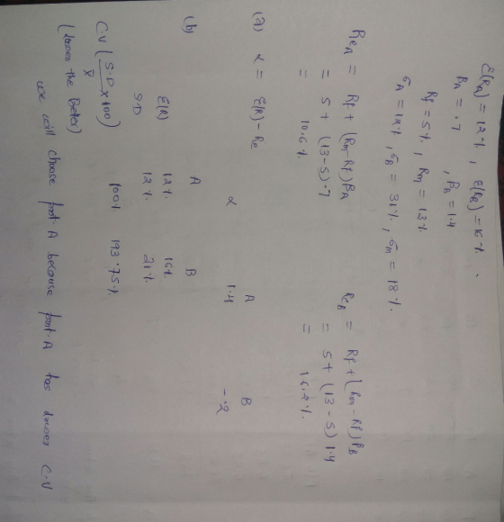 ERA) = 12 %, ElRB) = 16 p.. BA=.7 , BB = 1.4 Rf = st., Rm = 137. A = 184 16B = 311, 6m = 187. REA = = Rft (RM-REBA St (13-5.7