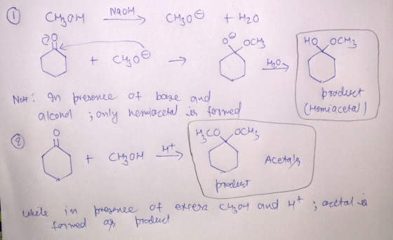 Осном Naom СР,ое + H2O 20 о ОС, Но осм2, + см, ое HD > brodect (Hemiacetal) Note: In presence of base and alcond ; only nemia