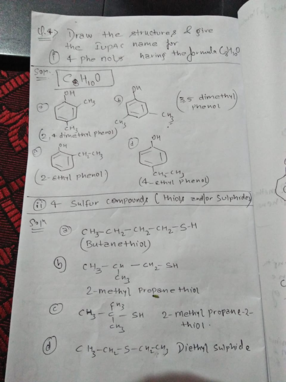 tP.4Draw the structure give the TupA c name r the haring ormula C1,9 4 Phe nols des 5 dimethy CHS Phenol CWS CH3 4 dimethyl P