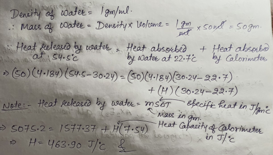 Denity o watee gm/ml .:Mass d coatee- Deneihy x olome = 1gm IamSond- Sogm X +Heat absobo Calorimetee Heat absoebed by Watee a