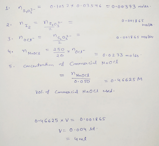 = 0.105 2 X 0.03546 = 0.00373 moles. 0.001865 moles. 2. n Iz = 18,05 = 3. noces 50% = 0.001865 moles 2 کی . Naoce = 250 x roc