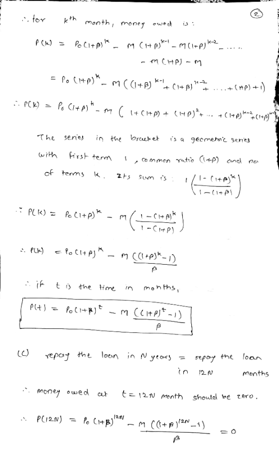 2. for k month money owecl m(re)k2 M C1 p - mCHP) - m (+A C PCK) senies The in the braete et s a gecmehnc senes irst term ith