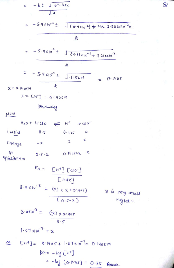 = -bt b²-490 22 = -5.9x10^2 + 1 (5-4 X10-43 + 4x 2.803x102x1 -5.9x10* £ 34.81x10-4+11.212x102 -5.9 X10 1.115601 = 0.1405 X =