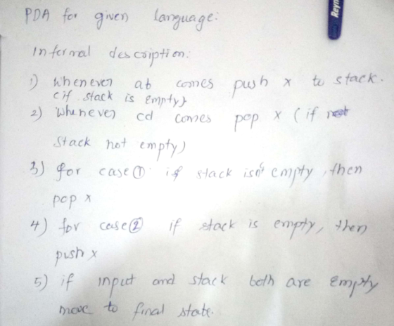 PDA fe e laruage vey) pu 6 x to stack cif stack is empty) Stack hot empfy) for case lack iso empty hen ろ If stack is em hen p
