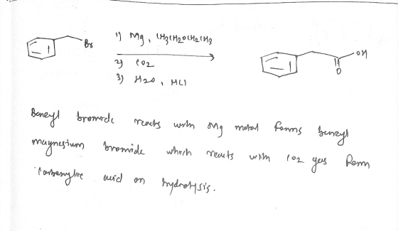 1) Ma , Hден, осиги, 9 (02. 3) , ) Beneyl bromace reacts weiln ang metal forms magnesium bromide which neuets with log benzyl