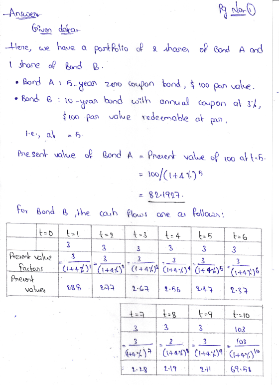 Answert Pg Nor . Given darar Here, we have a portfolio of a shares of Bond A and i share of Bond B. •Bond A : 5-year zero cou