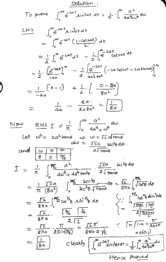 Solutibn -2at in2at d : То руne 4a4u4 tHS a-2at -Cos 2at t 2at Ce2at dt e2att 2 at - 2a Co2at - 29sinzat 4a 4a2 -24 о -да -)