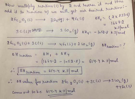 Now multiply reaction (1) multiply reaction (1) by 2 and reverse it and then ad it to reaction 4.) we will get our desired re
