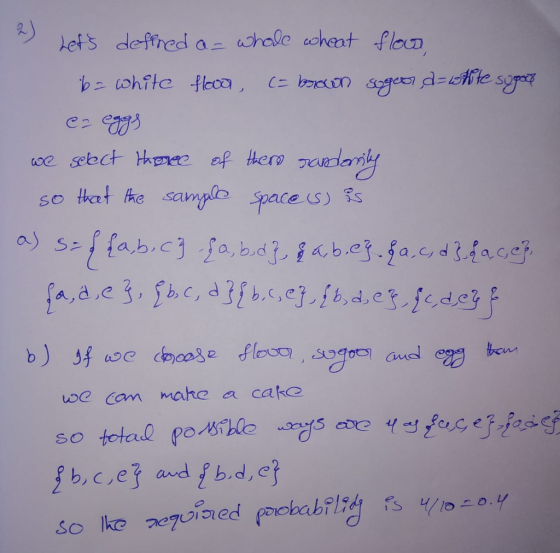 so hat the samplo space s) s a stab c o,bibe.aeince? a.a then ue C we cm mahe a cake