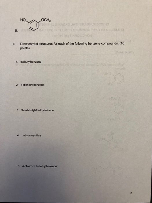HO. OCH MADHATEMPUH DESH MASINI DE YUMO T O SLOWANO (no 907 WOH 5. II. Draw correct structures for each of the following benz