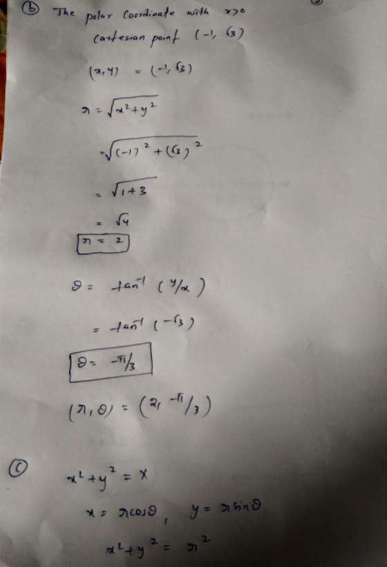 The polar Coordinate with cartesian point (- (3) (-3) -√(-17 ²+ (6372 Vi+3 2 Ir tant (2) fant (-32 (7,0) (31,) 0 x² + y² = x