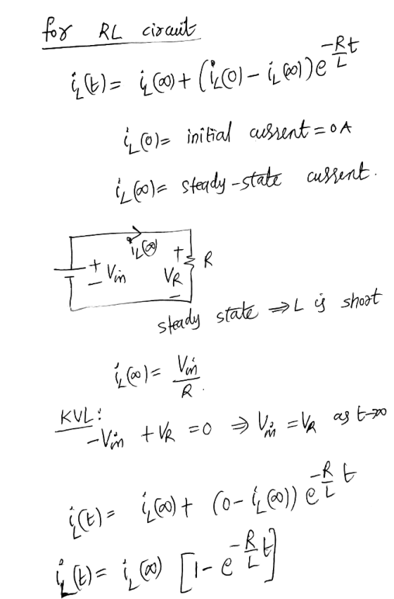 for RL circuit į (t)= į@+ (200) – 160172 ¢ ©= initial assent = oA į (60)= steady-state cussent. It L j shoot steady state { c