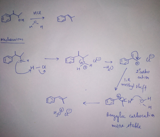 HU ОН Mechansen H 118 cation methyl shift OT a o Benzylic carbocation more stable