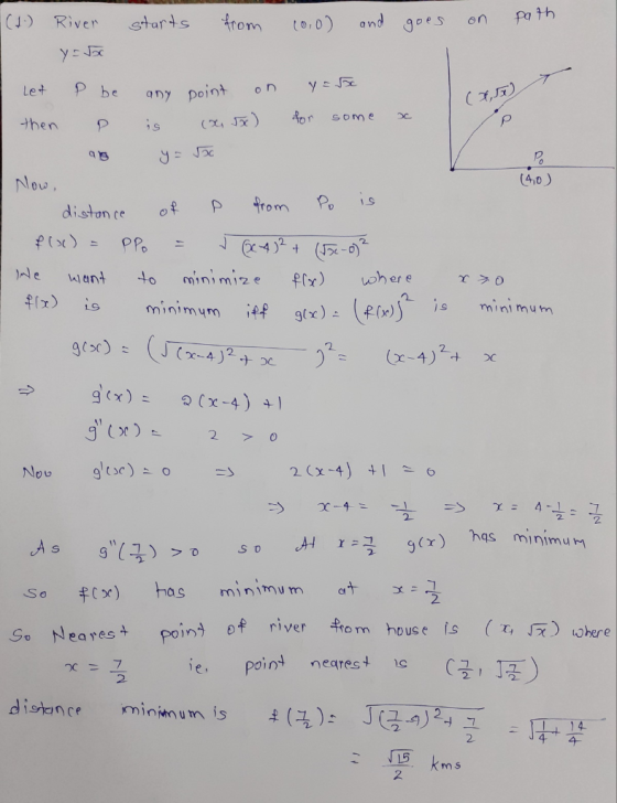(1) River starts from 200) and goes on path y=50 Let P be any point on y=c then P is (x, 5x) for some x 98 ya so Now, (40) di