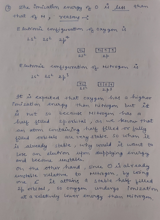 ② the ionization energy of that of no reasons o is ce less than of oxygen is Elutrone configuration 28² 282 apt (11 ILIT 1 25