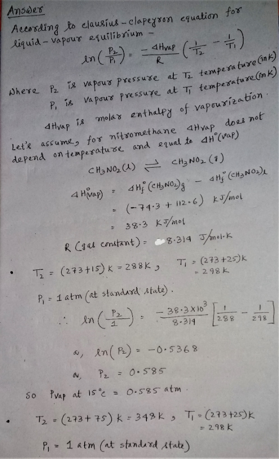 Answer According to clausius - clapeyron equation for liquid - vapour equilibrium - en (P2) - - attrap (1 1 - 1 / 1 ) tempera
