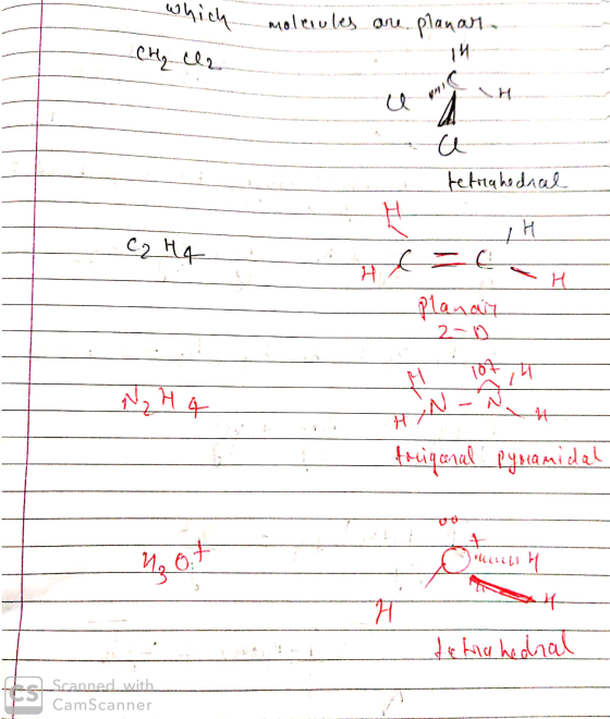 molecules are planar. which CH₂ cl tetrahedral ИК H - = 6 planar BT Nyt fociqaral pyramidal Omually sul detria hedral P Scann