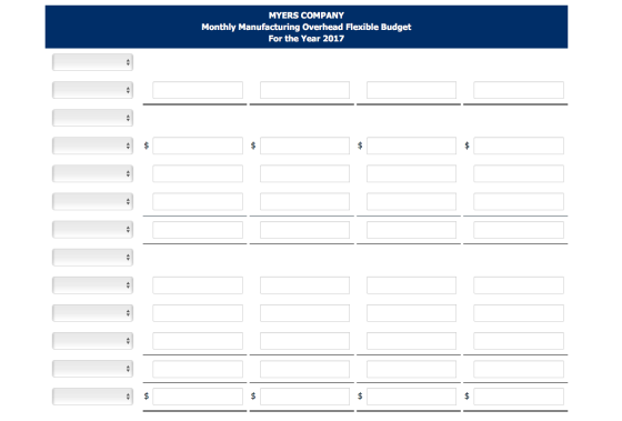 MYERS COMPANY Monthly Manufacturing Overhead Flexible Budget For the Year 2017