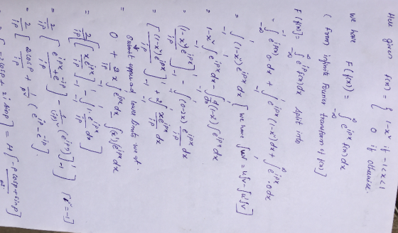 Hell given fon) = f 1-xt if a real1 l o if othernise. we have f(f(x) = q epx fin de We have ad ipx sin ax (from infinite Fou