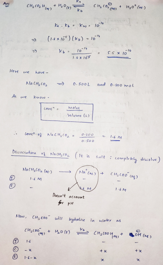 Ans CH₂ CO2 H + H₂O = CH₂ CO2 ans + H30h (as.) ca =) =) ka. ks = kw=1014 (1.8 x 105) (Kb) = 1014 kb - 10 Kb = TOIL -10 5.5 x