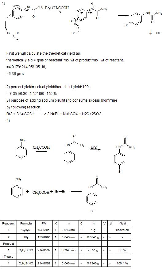 1) 3 Br- CH,COOH Br Br-Br + HBr First we will calculate the theoretical yield as, theroetical yield- gms of reactant*mol.wt o