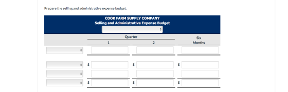 Prepare the selling and administrative expense budget COOK FARM SUPPLY COMPANY Selling and Administrative Expense Budget Quar