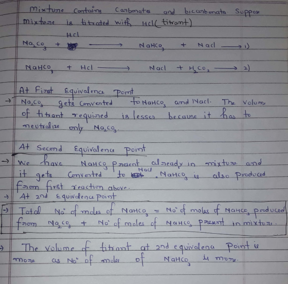 mixture contains Carbonates and bicarbonata. Suppose mixture is titreted with Hole titrant) - HOL Ya, co + - Nanco + Nad ) Na