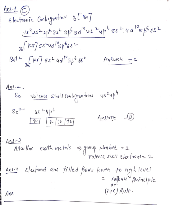 Ans-fC) elecfronic Conbigatre 2 2 1s2222p63s 3b3d (kr7sstyd1sp 36 Bot Kr 54d56 36 Angwet C Ans-i Nal ence shell ombiypatre ys