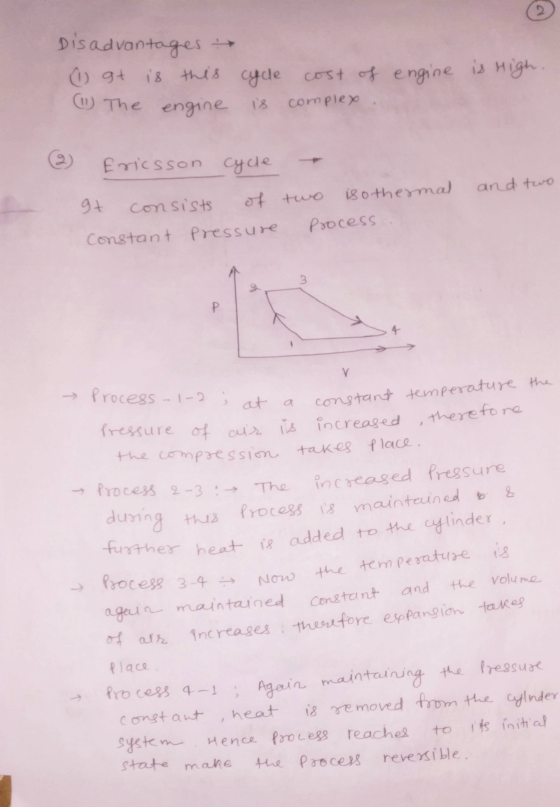 e Disadvantages o gt is this cycle cost of engine is High. engine complex (11) The Ericsson cycle and two gt consists of two
